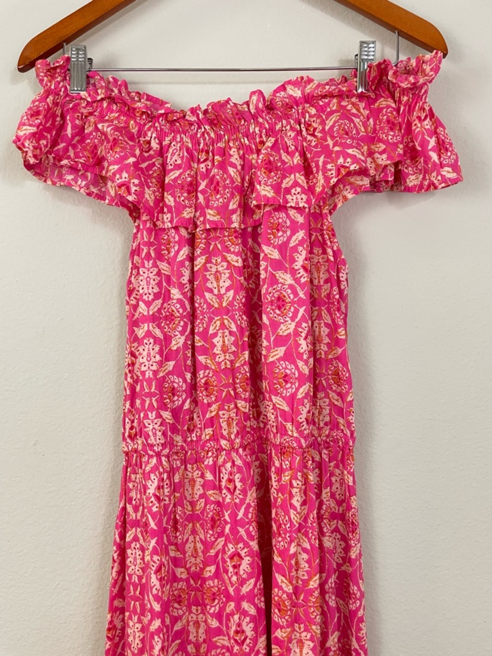 THML Pink Floral Off-Shoulder Maxi Dress with Tassel Waist Size M Boho Beach - Picture 11 of 12